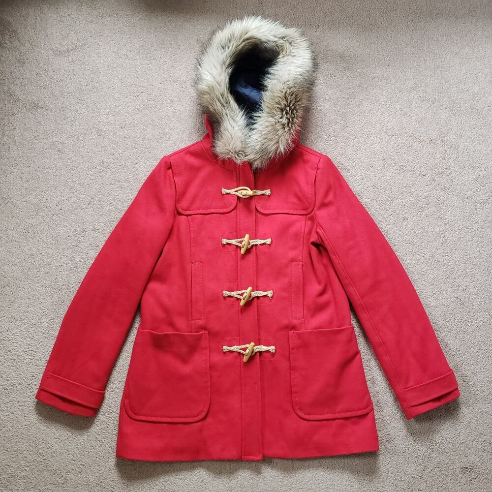 American Eagle Outfitters Parka Coat Jacket Wool Blend Hooded Toggle Zip Red L